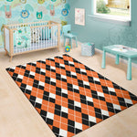 Orange White And Black Argyle Print Area Rug