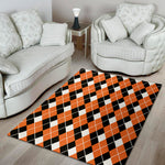 Orange White And Black Argyle Print Area Rug