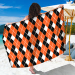 Orange White And Black Argyle Print Beach Sarong Wrap