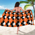 Orange White And Black Argyle Print Beach Sarong Wrap