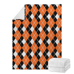 Orange White And Black Argyle Print Blanket