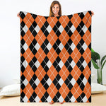 Orange White And Black Argyle Print Blanket