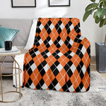 Orange White And Black Argyle Print Blanket