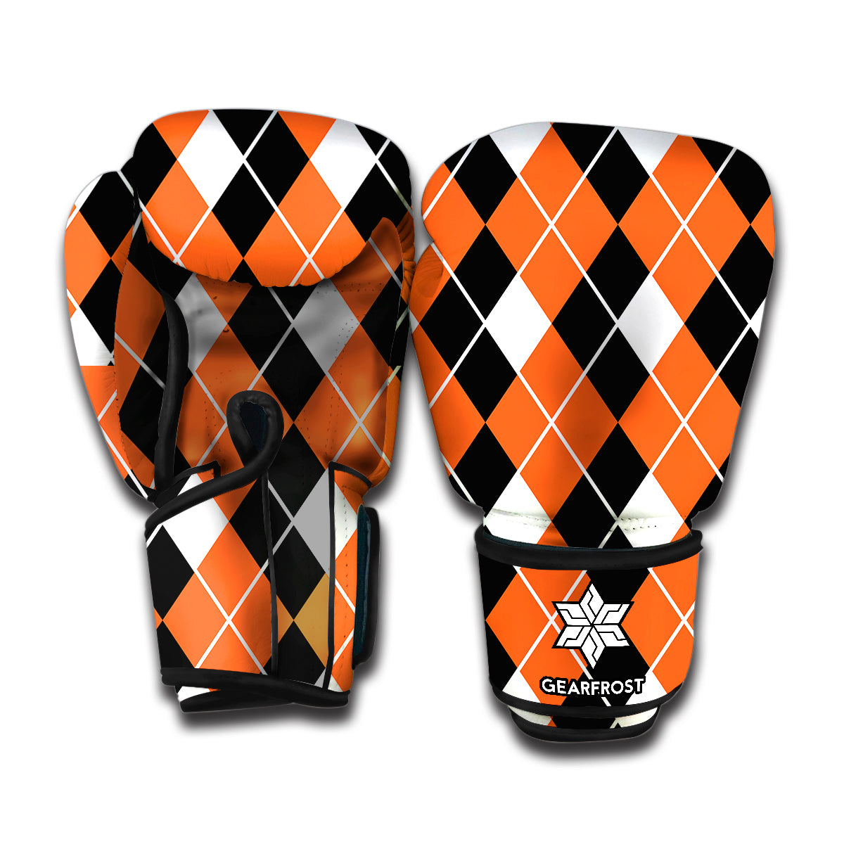 Orange White And Black Argyle Print Boxing Gloves