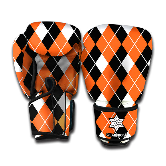 Orange White And Black Argyle Print Boxing Gloves