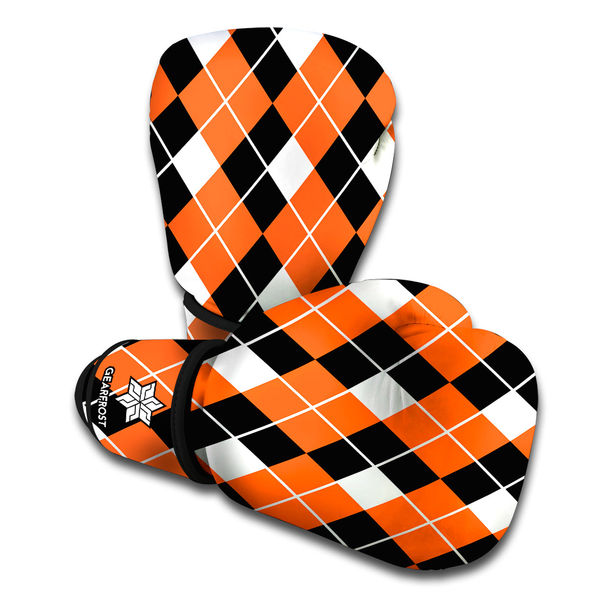 Orange White And Black Argyle Print Boxing Gloves