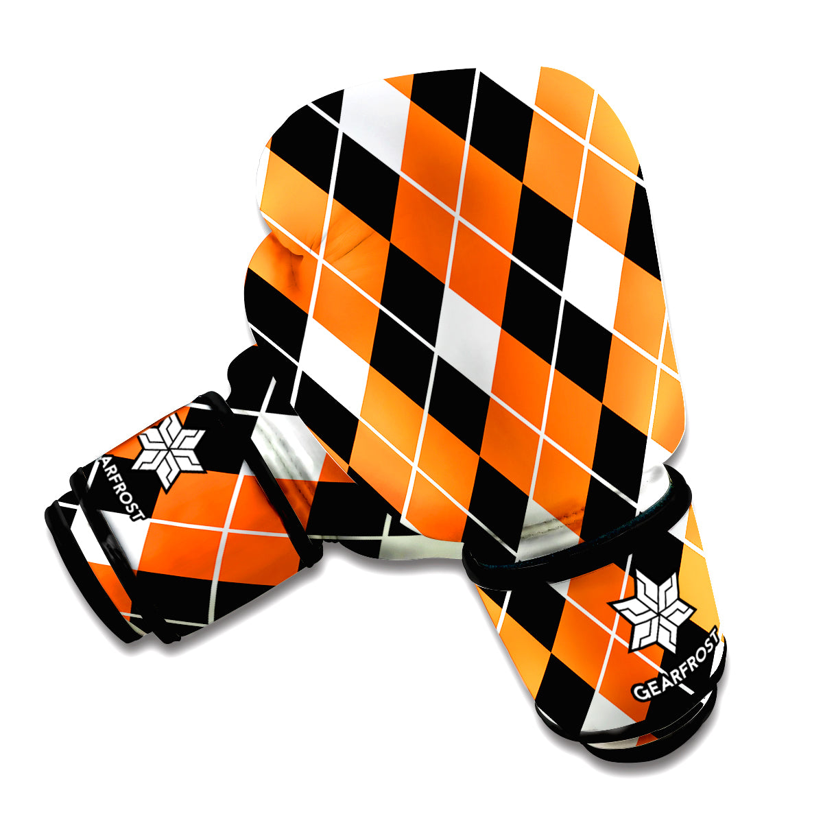 Orange White And Black Argyle Print Boxing Gloves