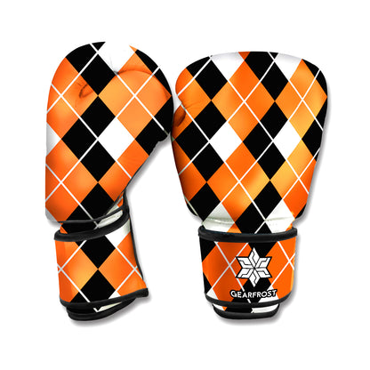 Orange White And Black Argyle Print Boxing Gloves