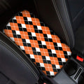 Orange White And Black Argyle Print Car Center Console Cover