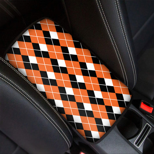 Orange White And Black Argyle Print Car Center Console Cover