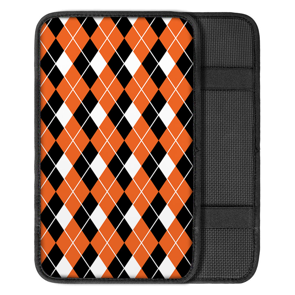 Orange White And Black Argyle Print Car Center Console Cover