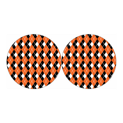 Orange White And Black Argyle Print Car Coasters