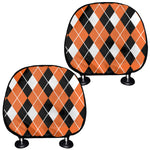 Orange White And Black Argyle Print Car Headrest Covers