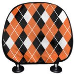 Orange White And Black Argyle Print Car Headrest Covers