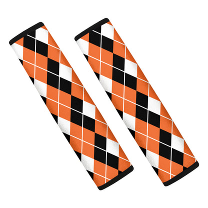 Orange White And Black Argyle Print Car Seat Belt Covers