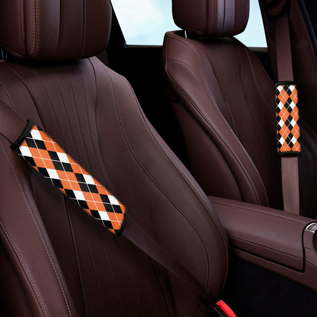 Orange White And Black Argyle Print Car Seat Belt Covers
