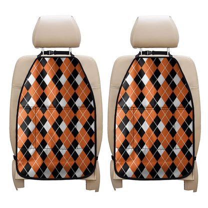 Orange White And Black Argyle Print Car Seat Organizers