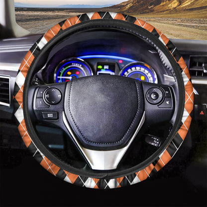 Orange White And Black Argyle Print Car Steering Wheel Cover