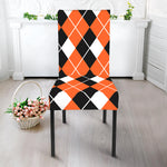 Orange White And Black Argyle Print Dining Chair Slipcover