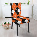 Orange White And Black Argyle Print Dining Chair Slipcover