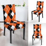 Orange White And Black Argyle Print Dining Chair Slipcover