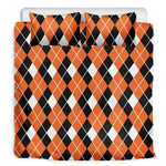 Orange White And Black Argyle Print Duvet Cover Bedding Set