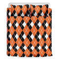 Orange White And Black Argyle Print Duvet Cover Bedding Set