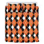 Orange White And Black Argyle Print Duvet Cover Bedding Set