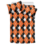 Orange White And Black Argyle Print Duvet Cover Bedding Set
