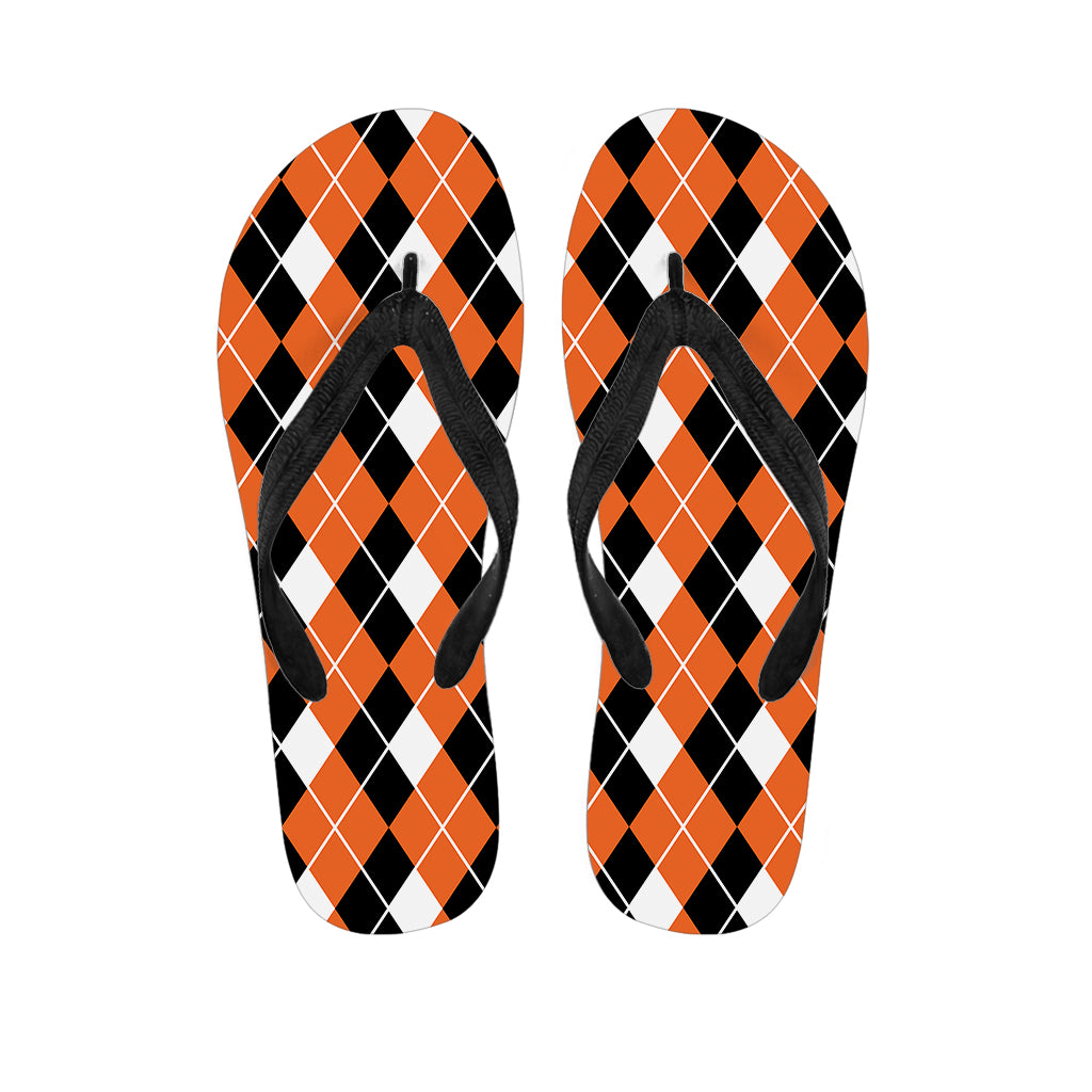 Orange White And Black Argyle Print Flip Flops