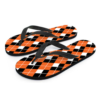 Orange White And Black Argyle Print Flip Flops