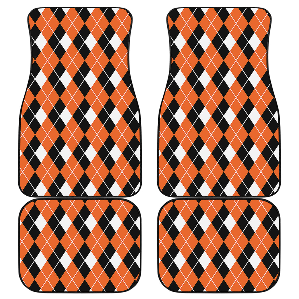 Orange White And Black Argyle Print Front and Back Car Floor Mats