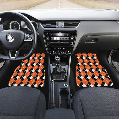 Orange White And Black Argyle Print Front and Back Car Floor Mats