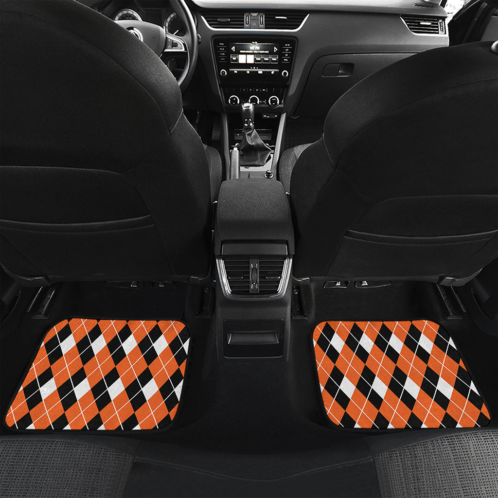 Orange White And Black Argyle Print Front and Back Car Floor Mats