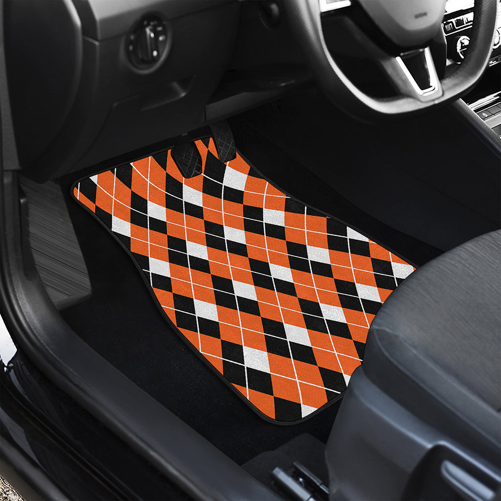 Orange White And Black Argyle Print Front and Back Car Floor Mats