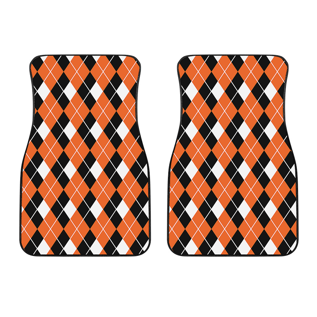 Orange White And Black Argyle Print Front Car Floor Mats