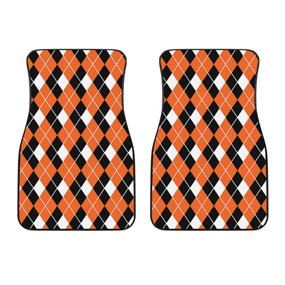 Orange White And Black Argyle Print Front Car Floor Mats