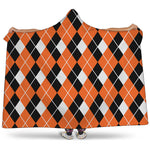 Orange White And Black Argyle Print Hooded Blanket