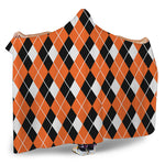 Orange White And Black Argyle Print Hooded Blanket