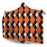 Orange White And Black Argyle Print Hooded Blanket