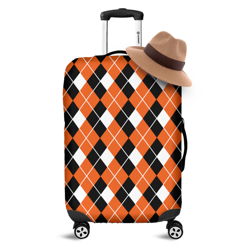 Orange White And Black Argyle Print Luggage Cover