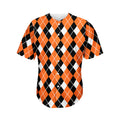 Orange White And Black Argyle Print Men's Baseball Jersey