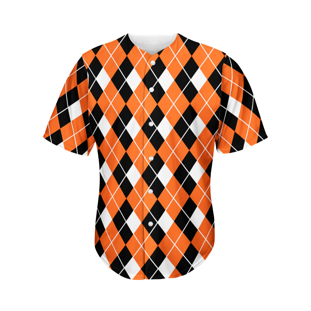 Orange White And Black Argyle Print Men's Baseball Jersey