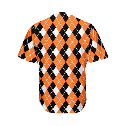 Orange White And Black Argyle Print Men's Baseball Jersey