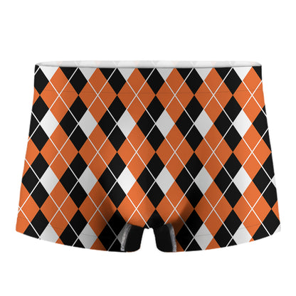 Orange White And Black Argyle Print Men's Boxer Briefs