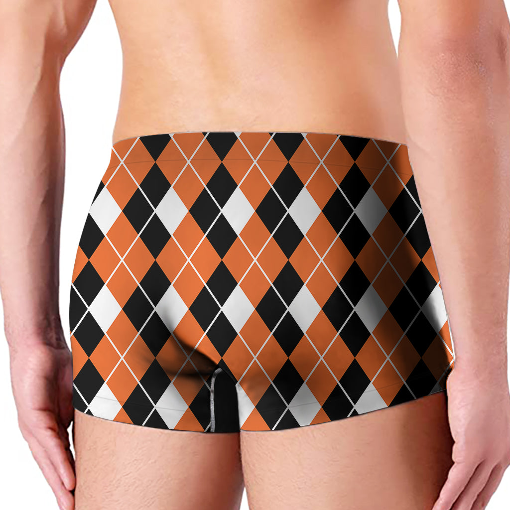 Orange White And Black Argyle Print Men's Boxer Briefs