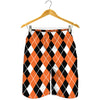 Orange White And Black Argyle Print Men's Shorts