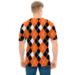 Orange White And Black Argyle Print Men's T-Shirt