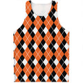 Orange White And Black Argyle Print Men's Tank Top