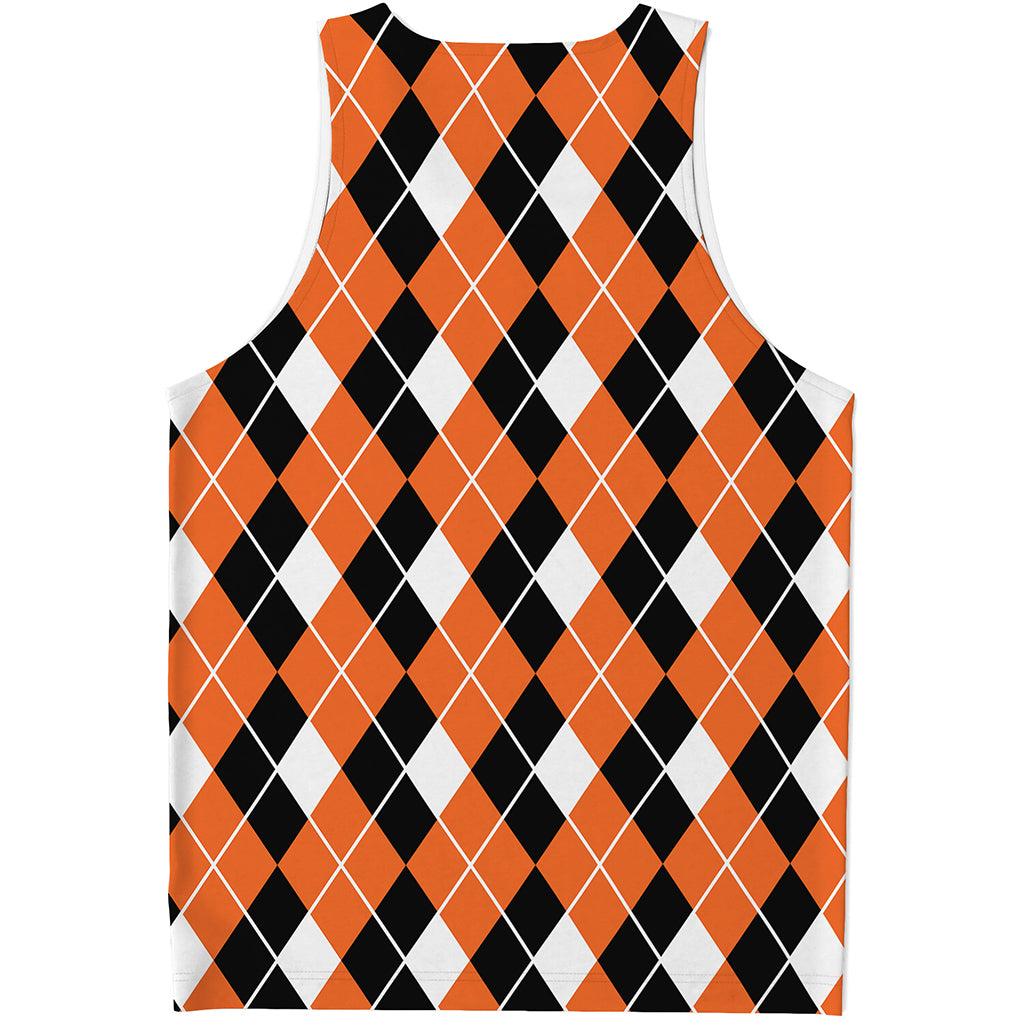 Orange White And Black Argyle Print Men's Tank Top